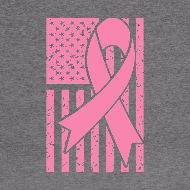 Breast Cancer Ribbon with American Flag by MonarchGraphics